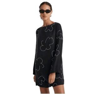 Madewell Black Floral Line Shift Dress Size Small